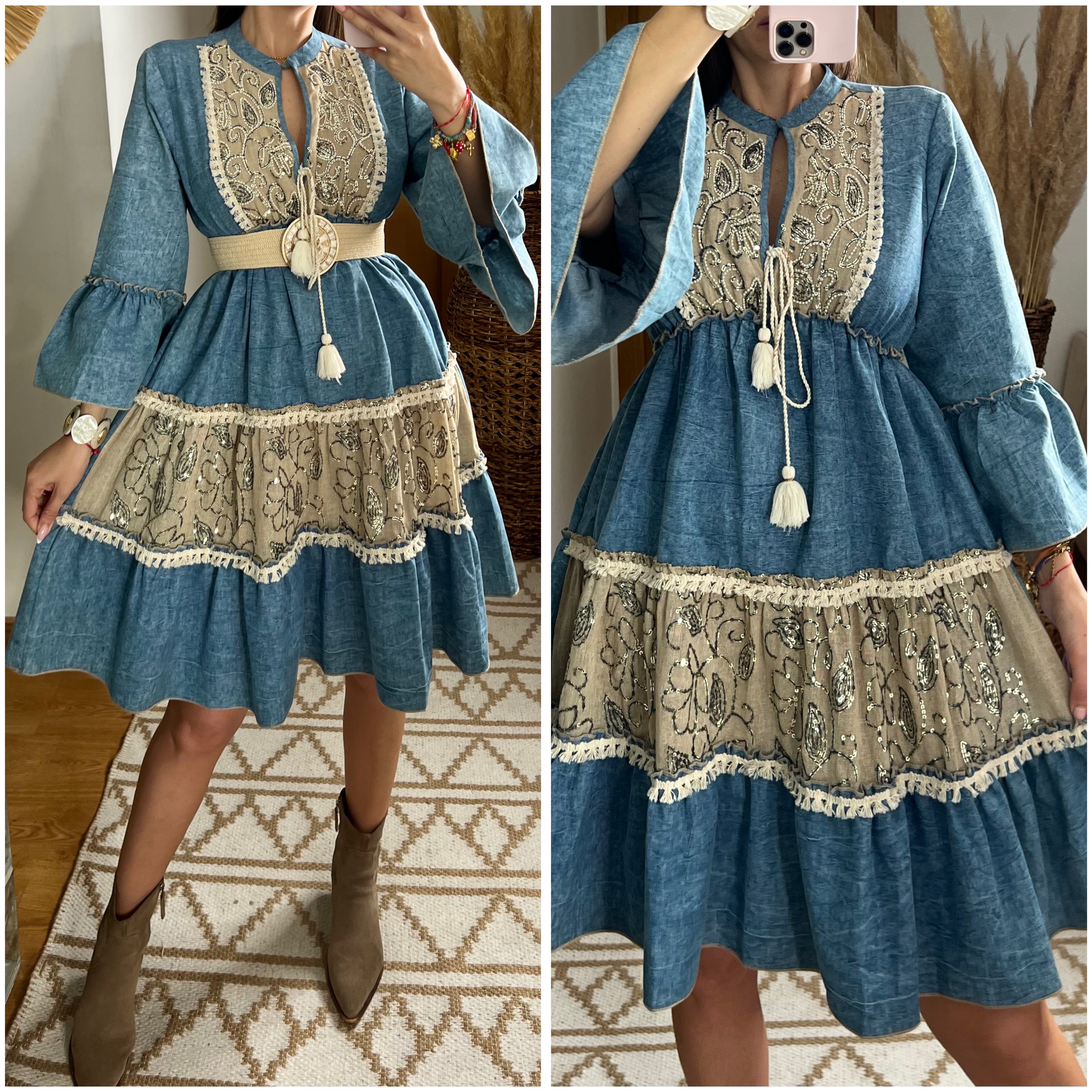 Boho Denim Short Dress
