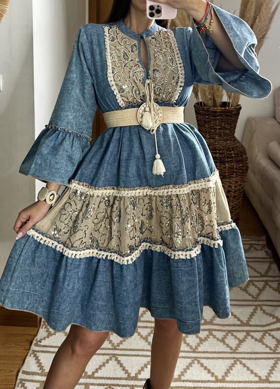 Boho Denim Short Dress