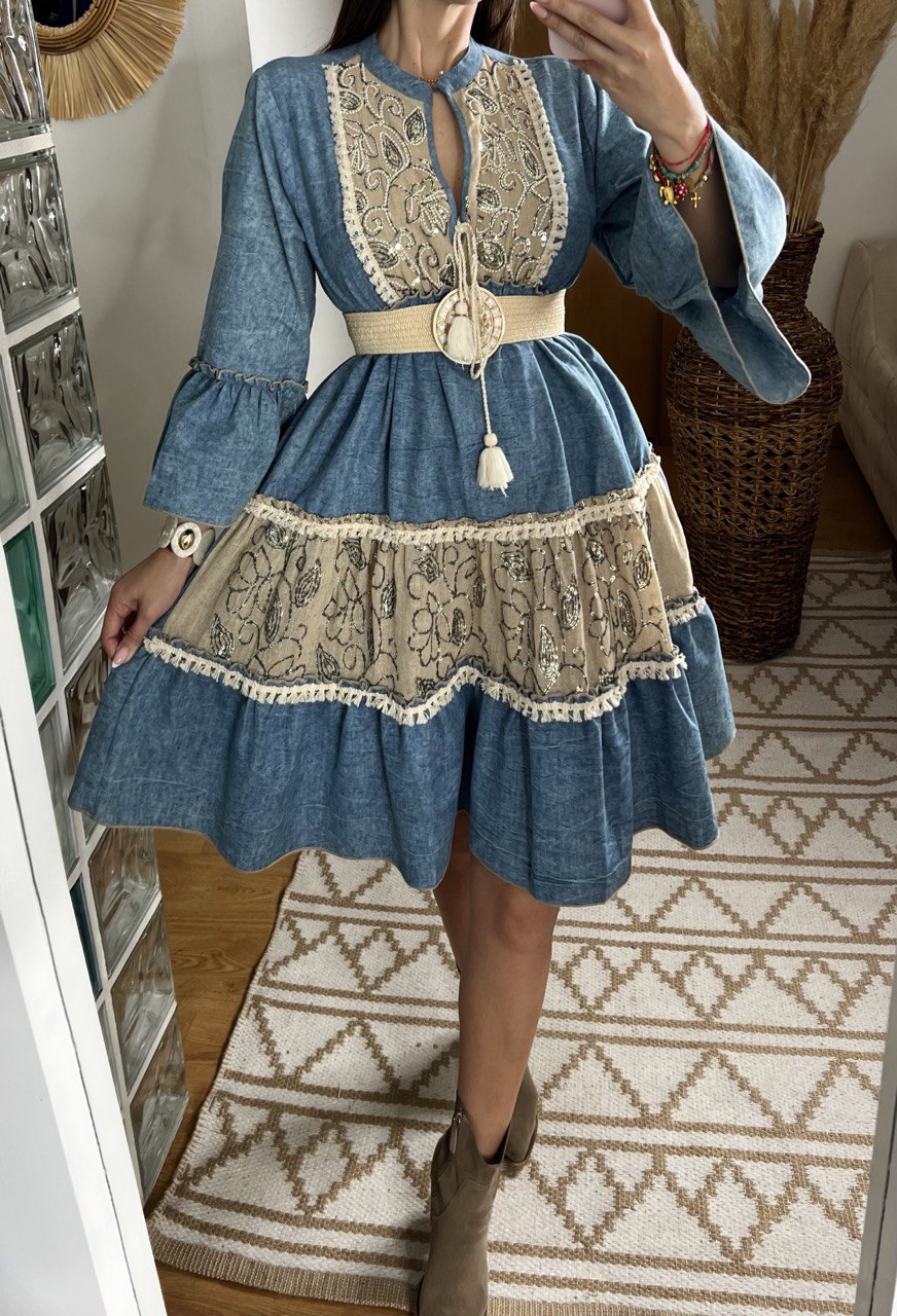 Boho Denim Short Dress