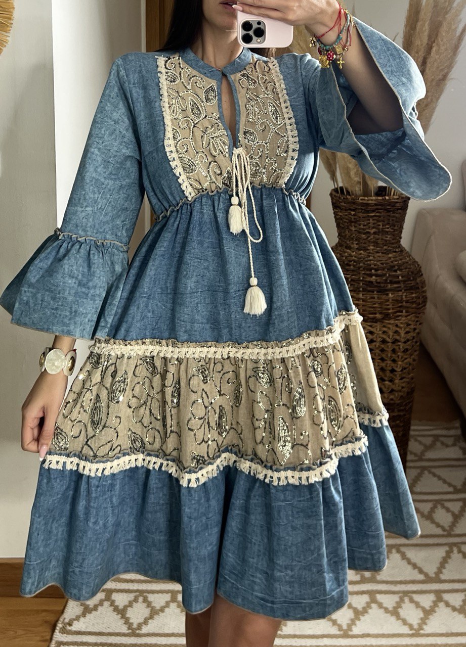 Boho Denim Short Dress