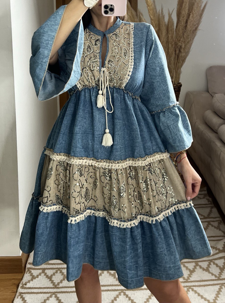 Boho Denim Short Dress