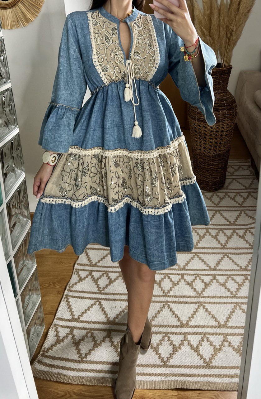 Boho Denim Short Dress