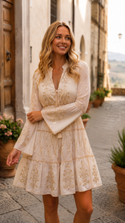 Alessia Golden Embroidered Mini Dress