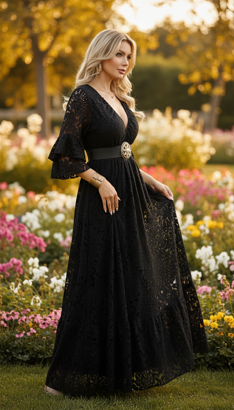 Robe en dentelle noire vaporeuse