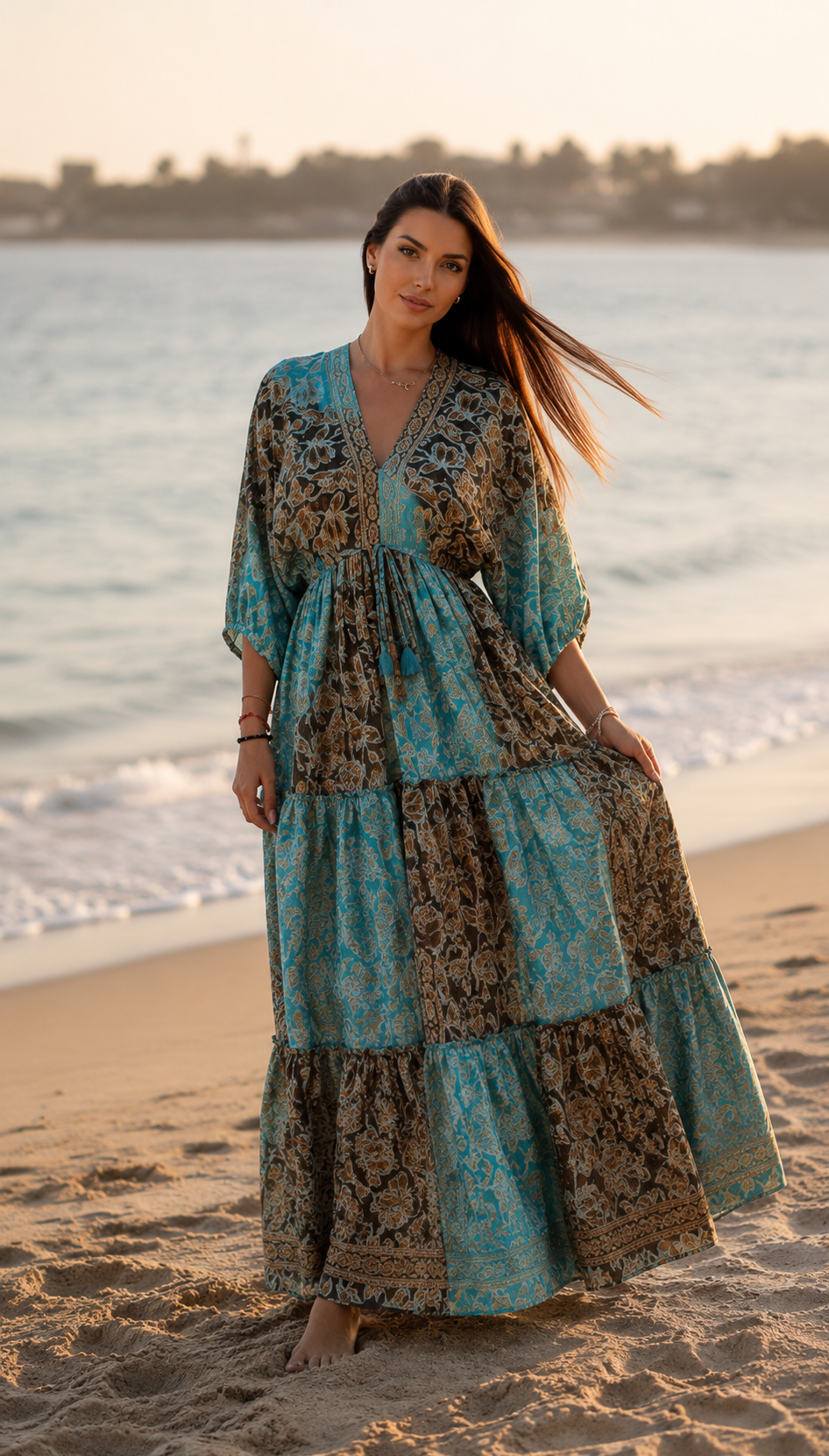 Robe longue en soie bleue Elaria
