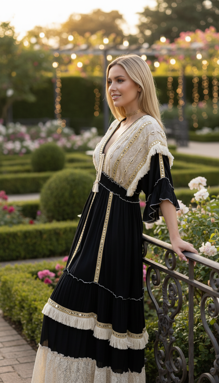 Robe longue bohème Velvet Night – Création romantique artisanale