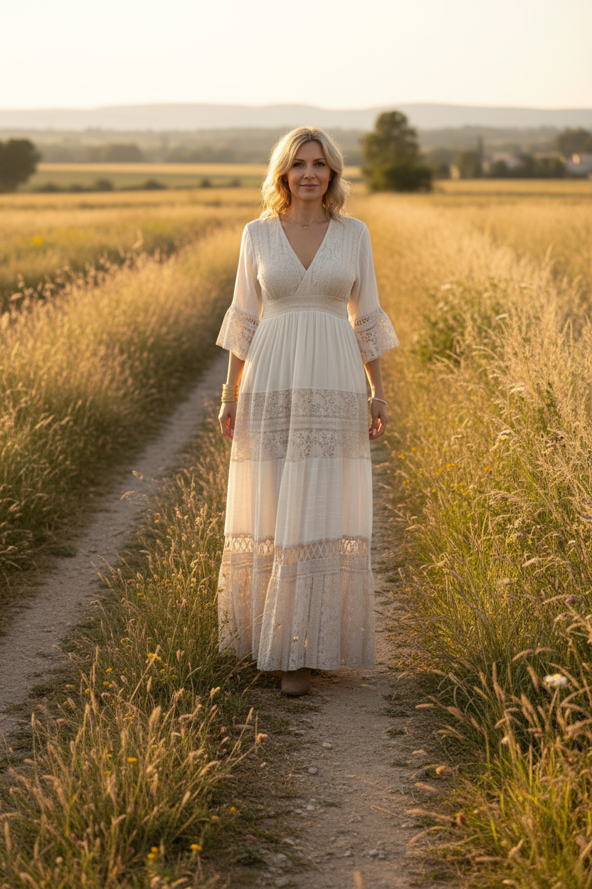 Boho Beige Lace Dress