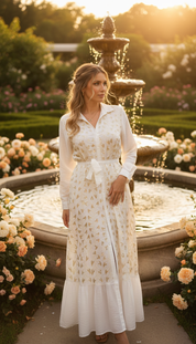 Boho-Maxikleid mit goldener Stickerei