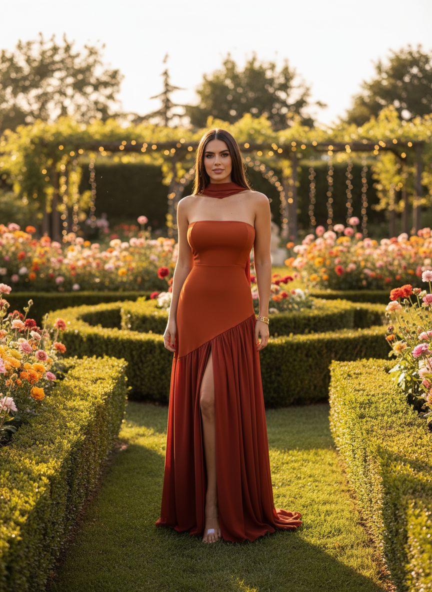 Terracota Elegant Strapless Party Dress