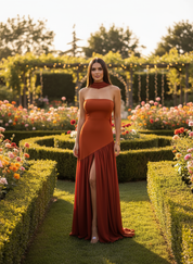 Terracota Elegant Strapless Party Dress