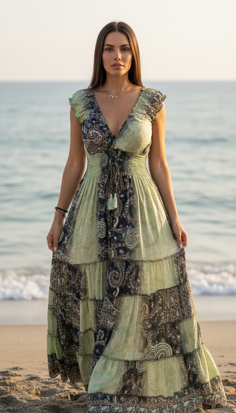 Amara Blue/Green Silk Maxi Dress