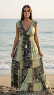 Amara Blue/Green Silk Maxi Dress
