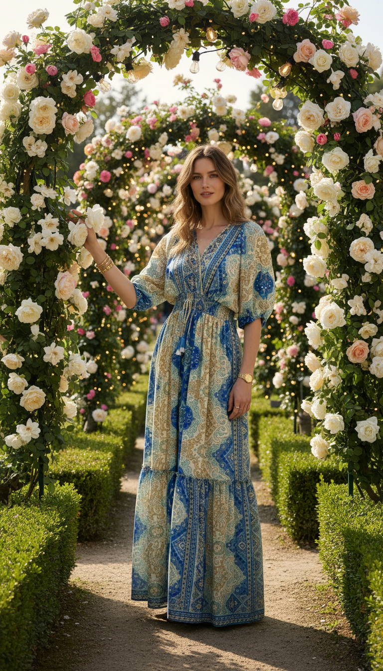 Himmlisches Blütenblaues Seidenkleid