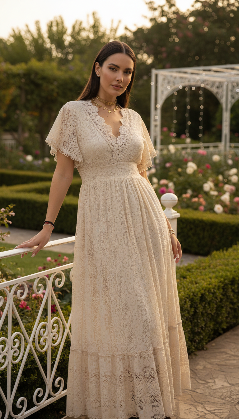 Maxikleid aus weicher Sandspitze