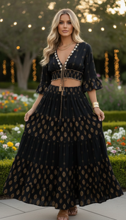 Aurora Golden Black Embroidered Boho Set