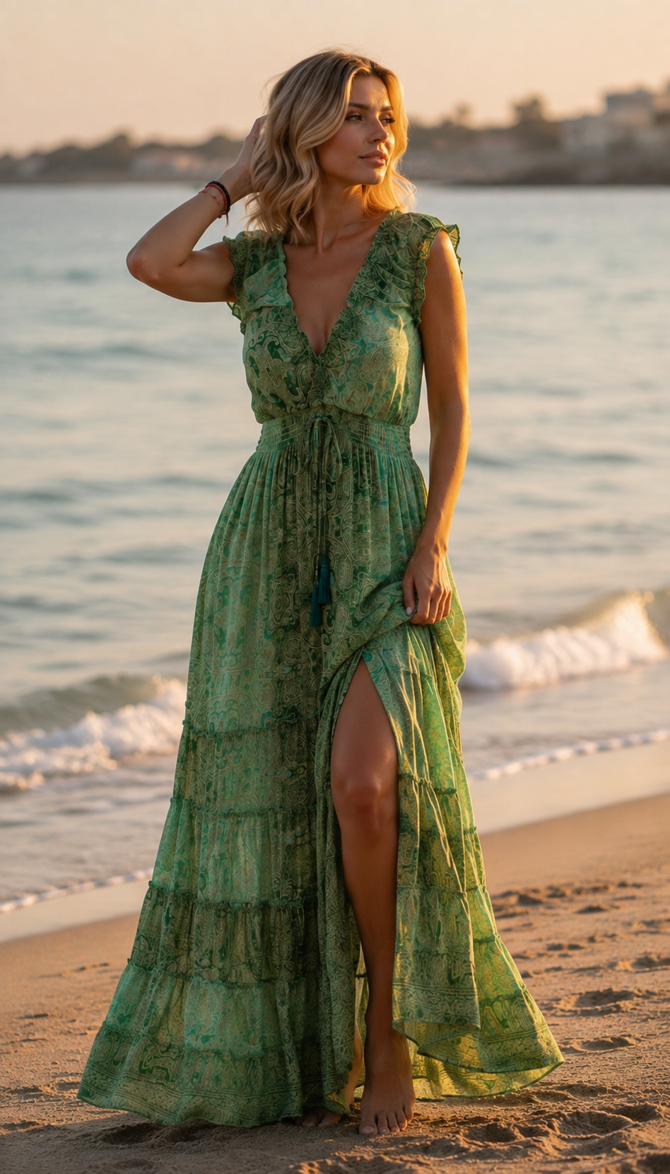 Amara Green Silk Maxi Dress