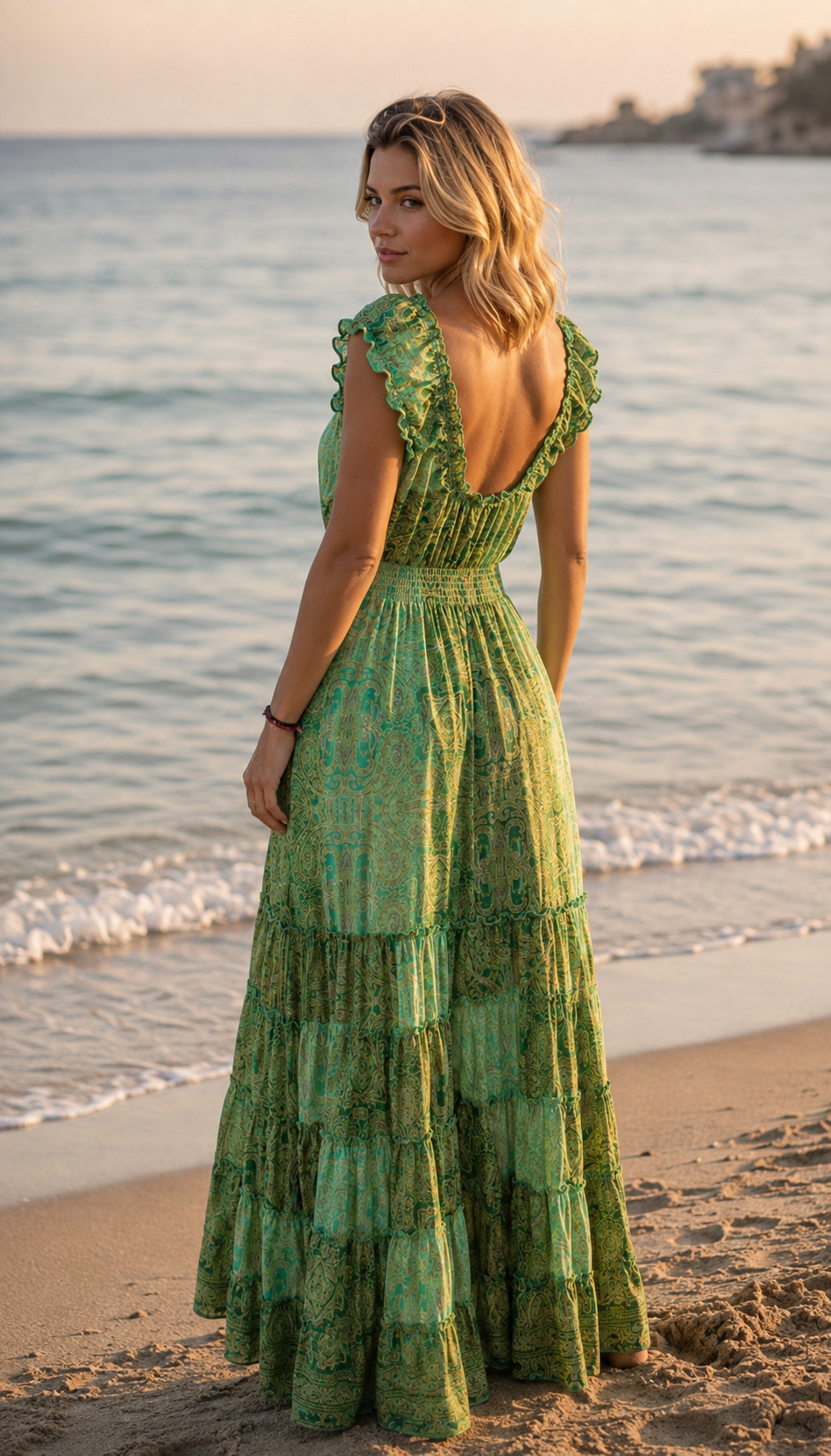 Amara Green Silk Maxi Dress