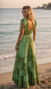 Amara Green Silk Maxi Dress