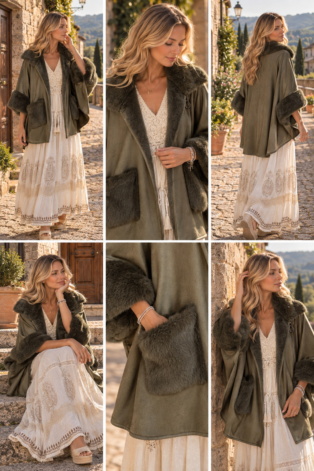 Olive Faux Fur Cape
