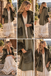 Olive Faux Fur Cape
