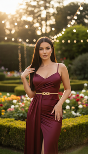 Burgundy Grace Satin Gown