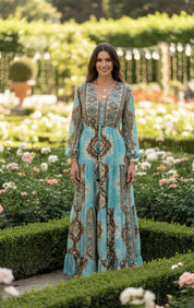 Robe en soie bleu aurore