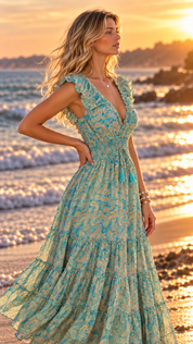Amara blaues Seiden-Maxikleid