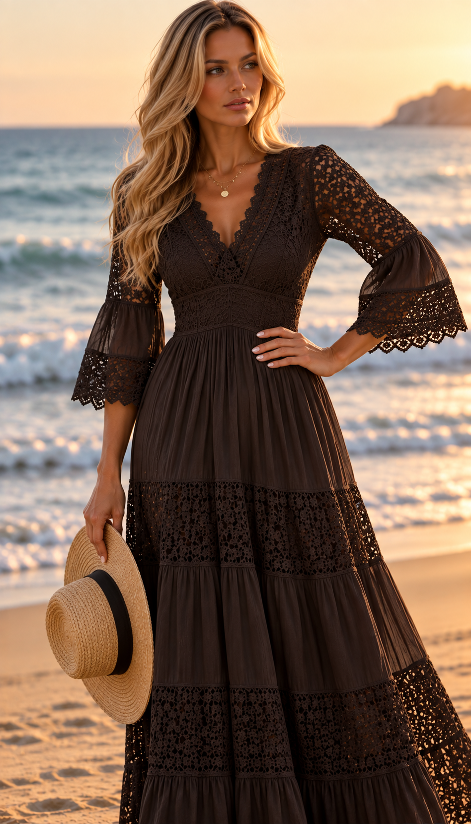 Ivory Moon Brown Lace Dress
