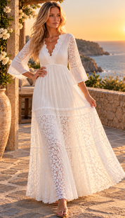 Elara White Lace Maxi Dress