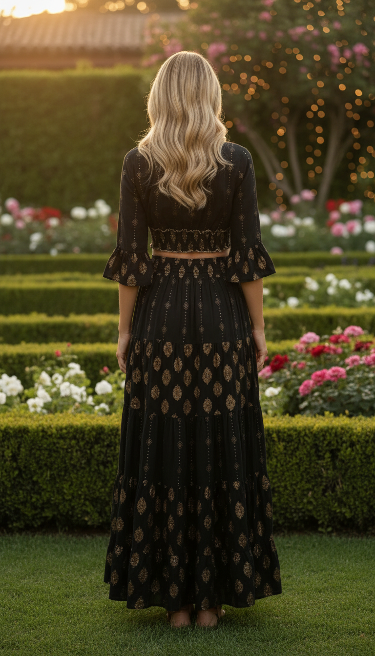 Aurora Golden Black Embroidered Boho Set