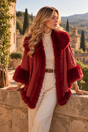 Siena Burgundy Faux Fur Cape