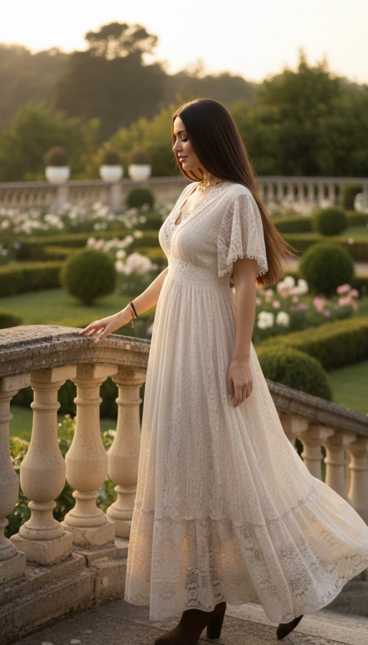 Maxikleid aus weicher Sandspitze