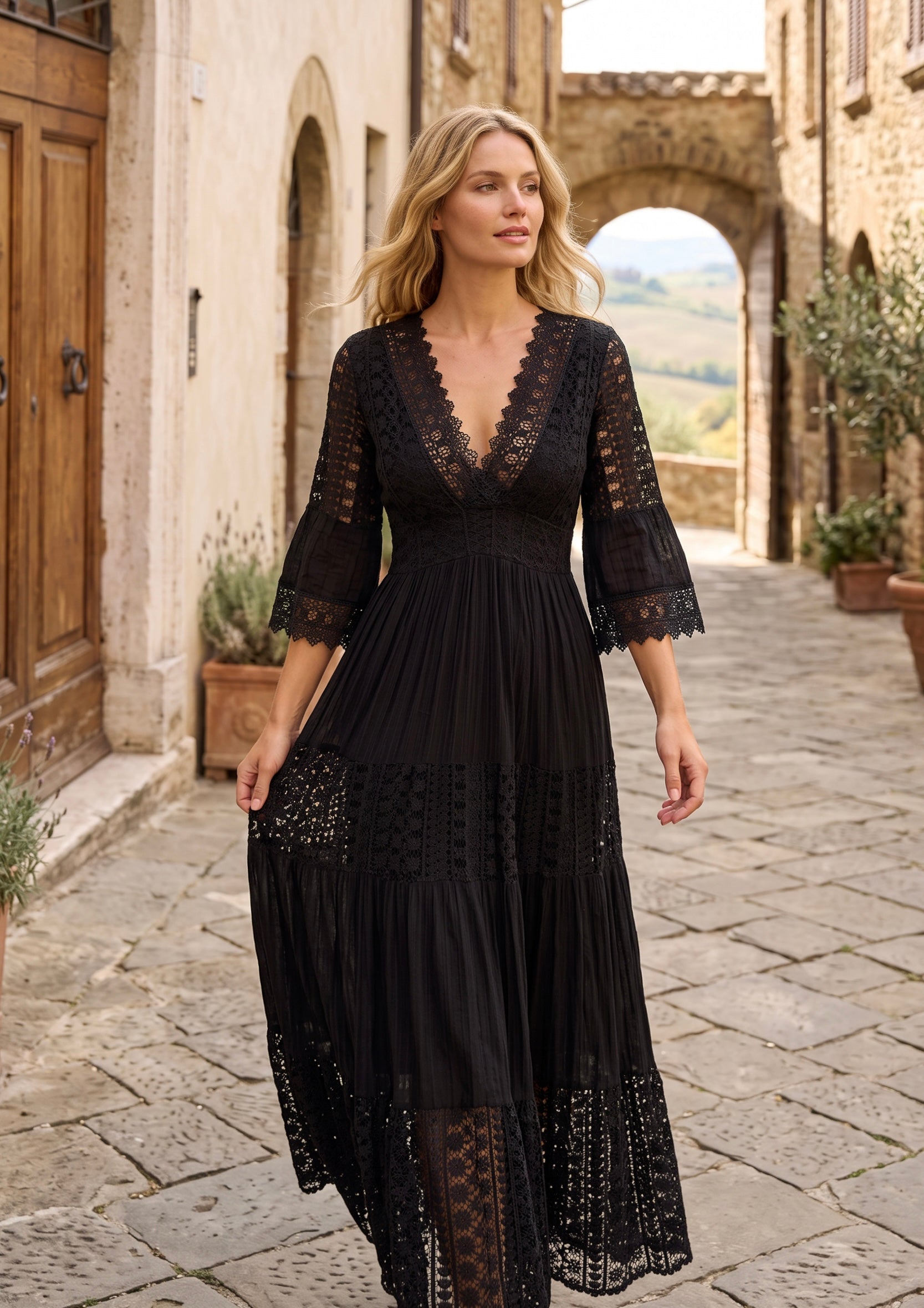 Ivory Moon Black Lace Dress