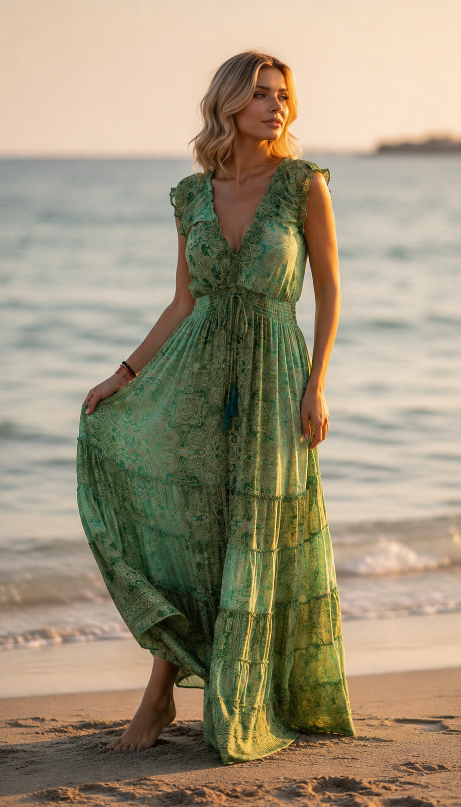 Amara Green Silk Maxi Dress
