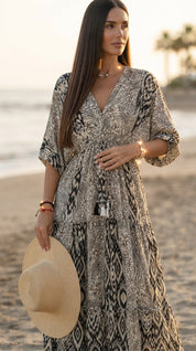 Elaria Black Silk Maxi Dress