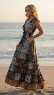Amara Blue Silk Maxi Dress