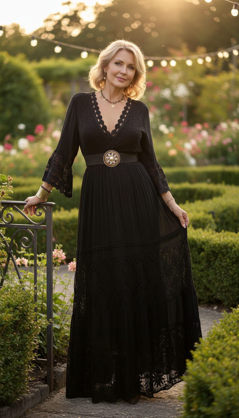 Pure, bohemische Eleganz in Schwarz