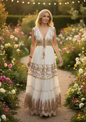 Robe longue blanche Golden Garden