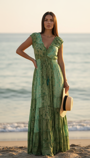 Amara Green Silk Maxi Dress