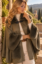 Olive Faux Fur Cape