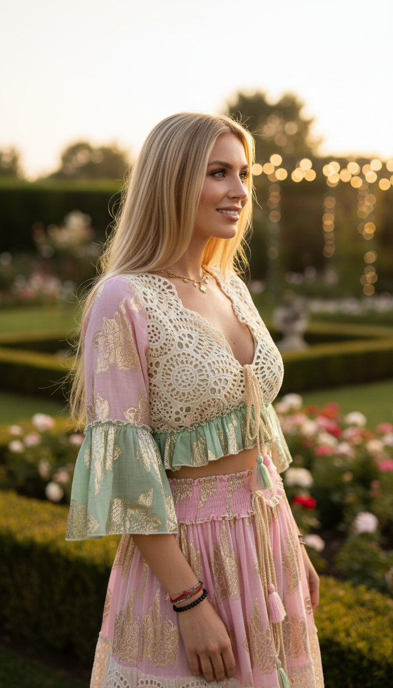 Aurora Handgefertigtes Pinkes Boho-Set