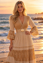 Pure Boho Dark Beige Lace Dress