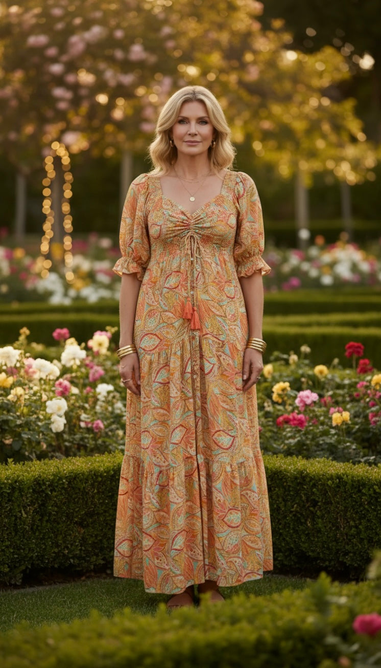 La robe en soie orange à smocks