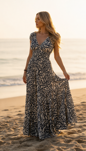 Alma Golden Blaues Seidenmaxikleid