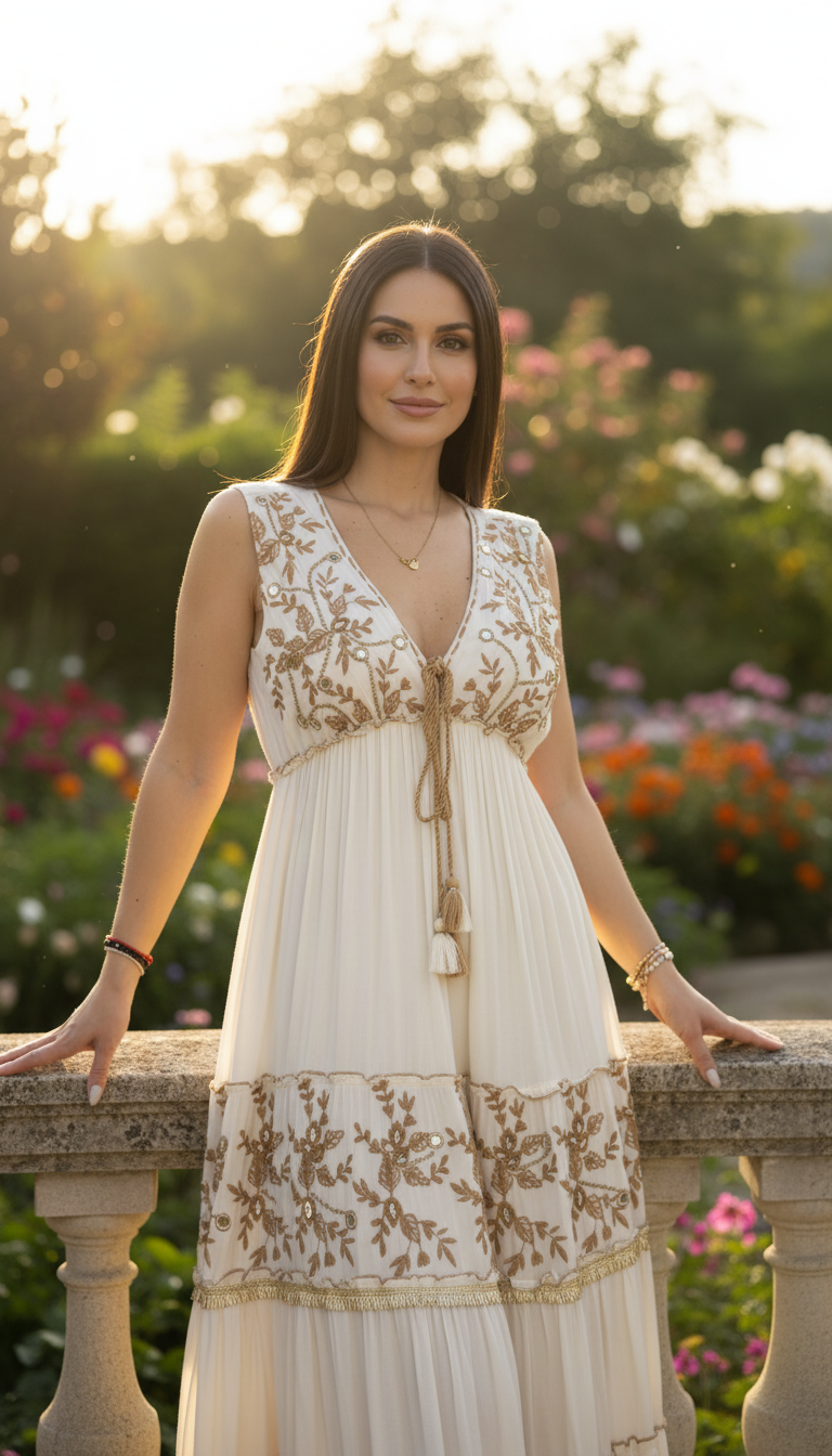 Robe longue blanche Golden Garden