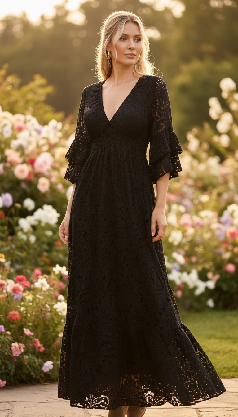 Robe en dentelle noire vaporeuse