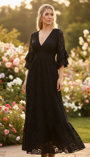 Robe en dentelle noire vaporeuse