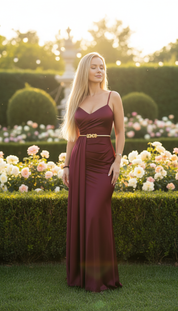 Burgundy Grace Satin Gown