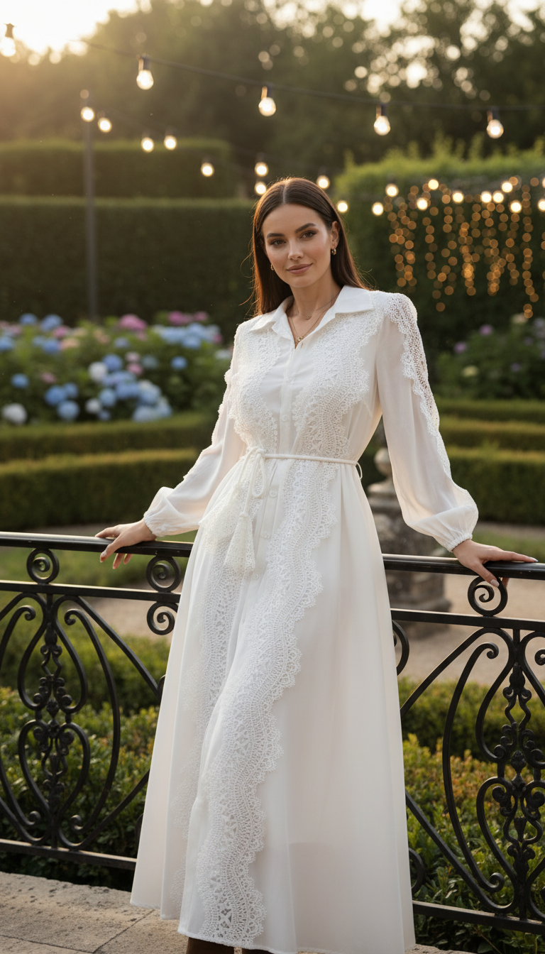 Boho-Maxikleid aus Bio-Baumwolle mit Spitze und Gürtel