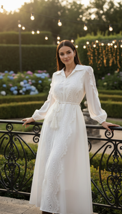 Boho-Maxikleid aus Bio-Baumwolle mit Spitze und Gürtel